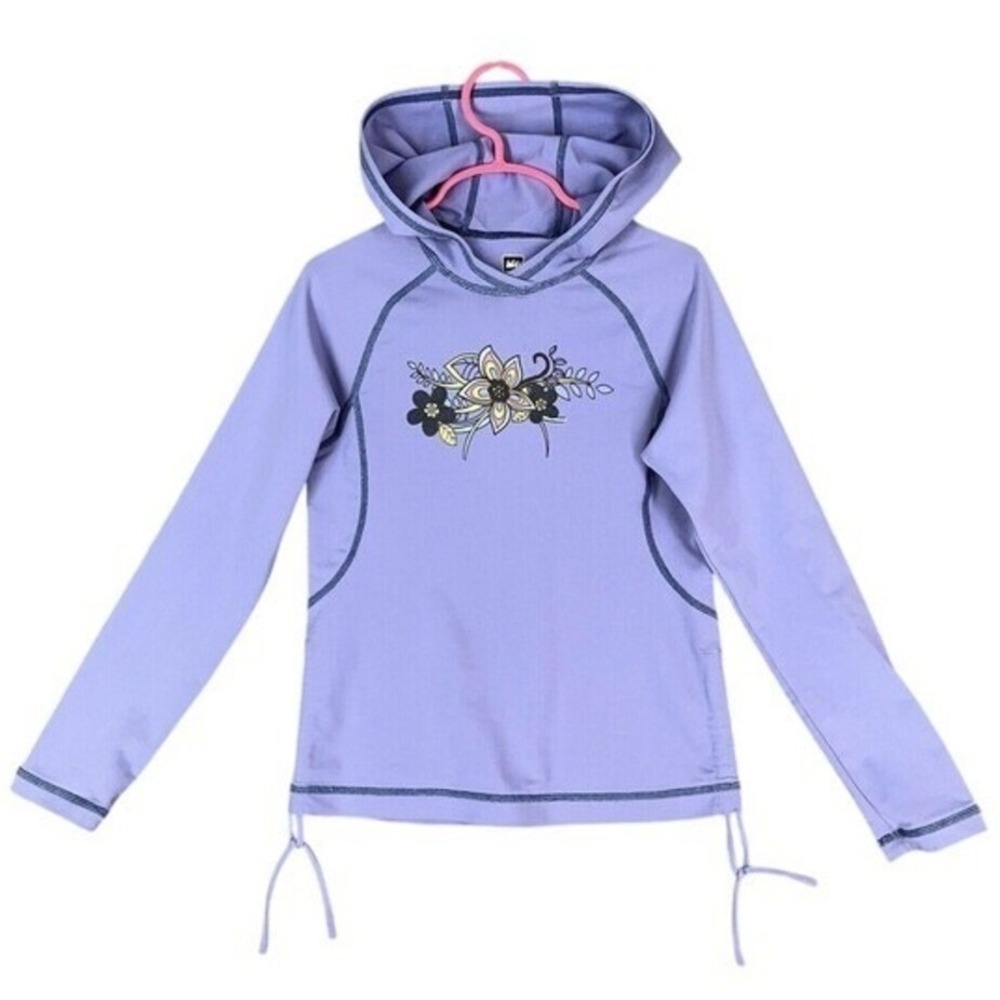 REI Kids Long Sleeve Sun Protection Swim‎ Hoodie Shirt Floral Purple S Kids